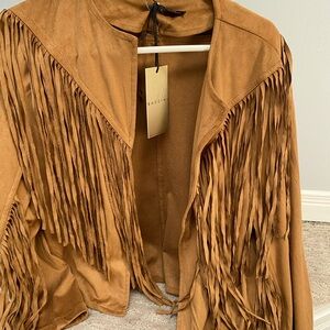 Suede light brown above waist fringe jacket
